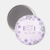 Monogramm Silber Lila Schneeflocken Winterhochzeit Magnet (Vorderseite/Rückseite)