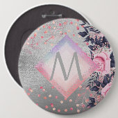 Monogramm Silber Navy Roségold Mädchen Geschenk fü Button (Vorne & Hinten)