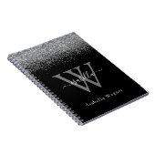 Monogramm Silber schwarz Glitter elegantes Skript Notizblock (Rechte Seite)