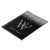 Monogramm Silber schwarz Glitter elegantes Skript Notizblock (Linke Seite)