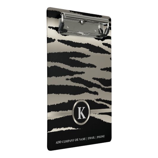 Monogramm-Silber und schwarze Zebrastreifen Mini Klemmbrett (Schrägansicht)