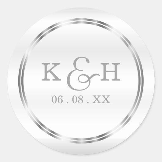 Monogramm Silber und weiße runde Etiketten Runder Aufkleber (Vorderseite)