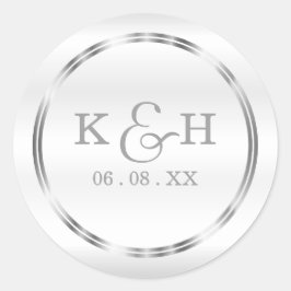 Monogramm Silber und weiße runde Etiketten Runder Aufkleber