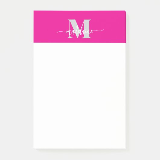 Monogramm Silber weiß rosa Farbe Persönlich Post-it Klebezettel (Vorderseite)
