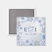 Monogramm Silberblaue Schneeflocken Winterhochzeit Magnet (Vorderseite/Rückseite)