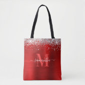 Monogramm Silberer Glitzer Roter Streifen Tasche (Vorderseite)