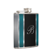 Monogramm-Silbermasch und dunkle Aquamarine Flasch Flachmann (Rechts)