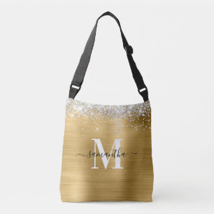 Monogramm Silberner Glitzer Goldfolie Tragetaschen Mit Langen Trägern