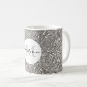 Monogramm-silberner metallischer Glaszuerstentwurf Kaffeetasse (VorderseiteRechts)