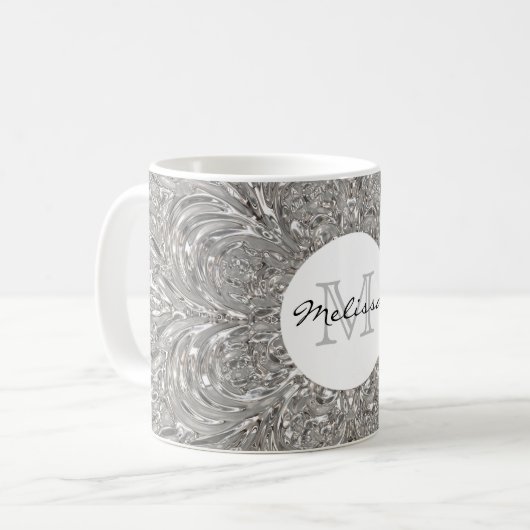 Monogramm-silberner metallischer Glaszuerstentwurf Kaffeetasse (Vorderseite Links)