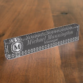 Monogramm-silbernes Grau-Muster Namensplakette (Seite)