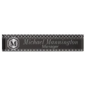 Monogramm-silbernes Grau-Muster Namensplakette (Vorderseite)