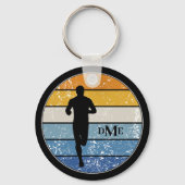 Monogramm Silhouette Runner Retro Strip Schlüsselanhänger (Vorderseite)