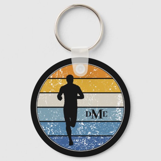 Monogramm Silhouette Runner Retro Strip Schlüsselanhänger (Vorderseite)