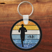 Monogramm Silhouette Runner Retro Strip Schlüsselanhänger (Vorderseite)