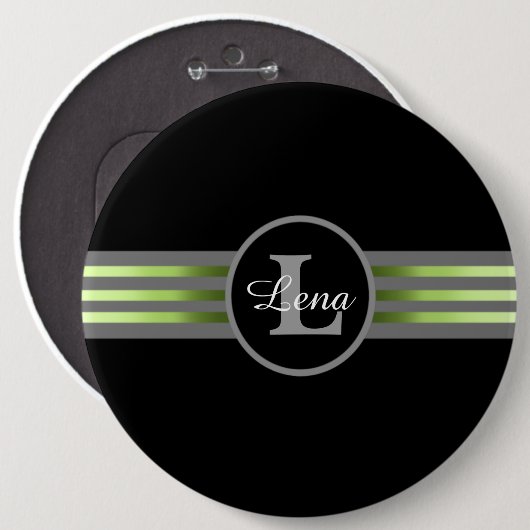 Monogramm Silhouette Schwarze und graue Streifen Button (Vorne & Hinten)