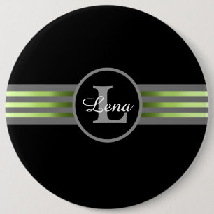 Monogramm Silhouette Schwarze und graue Streifen Button