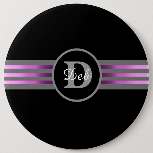 Monogramm Silhouette Schwarze und graue Streifen Button (Vorderseite)