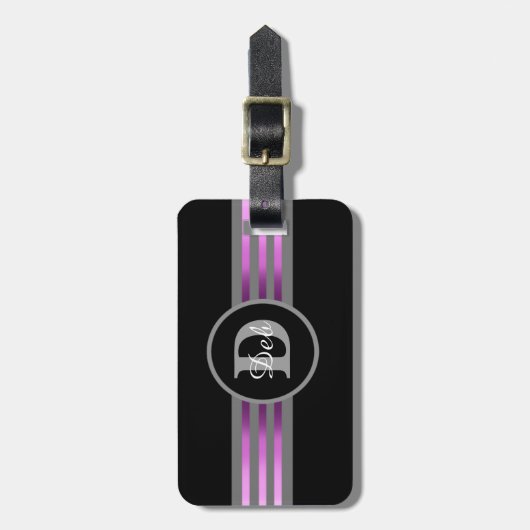 Monogramm Silhouette Schwarze und graue Streifen Gepäckanhänger (Vorderseite vertikal)