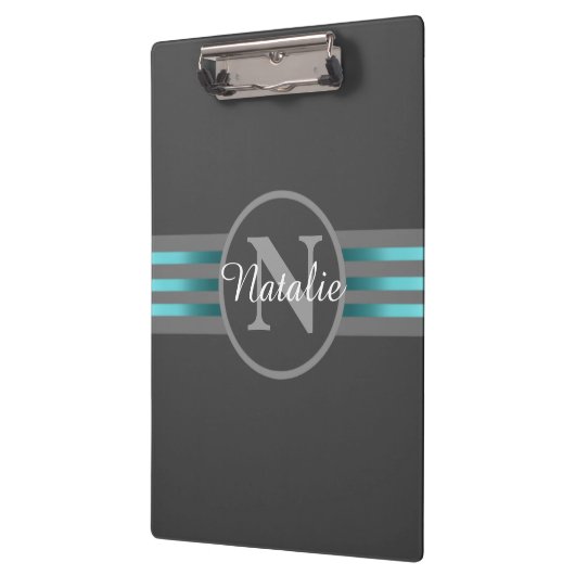 Monogramm Silhouette Schwarze und graue Streifen Klemmbrett (Links)