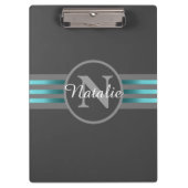 Monogramm Silhouette Schwarze und graue Streifen Klemmbrett (Vorderseite)