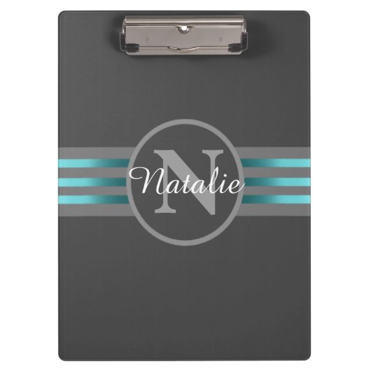 Monogramm Silhouette Schwarze und graue Streifen Klemmbrett (Vorderseite)