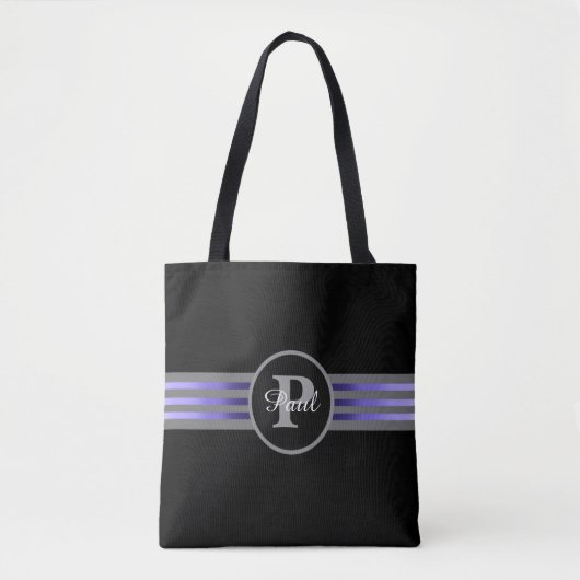 Monogramm Silhouette Schwarze und graue Streifen Tasche (Vorderseite)