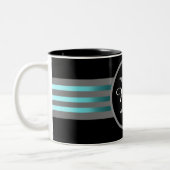 Monogramm Silhouette Schwarze und graue Streifen Zweifarbige Tasse (Links)
