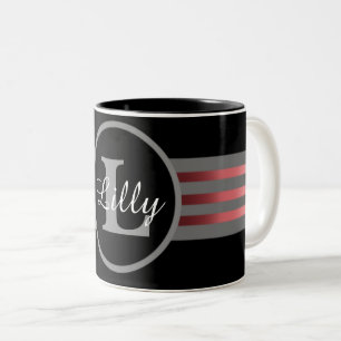 Monogramm Silhouette Schwarze und graue Streifen Zweifarbige Tasse