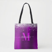 Monogramm Silver Glitzer Magenta Lila Tasche (Vorderseite)