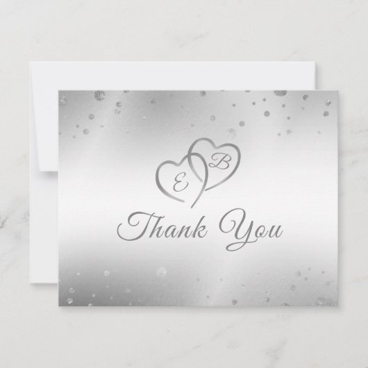 Monogramm Silver Heart Years Into Forever Dankeskarte (Vorderseite)