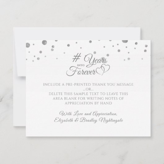 Monogramm Silver Heart Years Into Forever Dankeskarte (Rückseite)