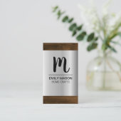Monogramm | Silver Metallic Holz Grain Trim Visitenkarte (Stehend Vorderseite)
