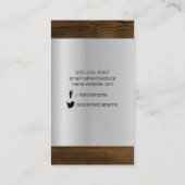 Monogramm | Silver Metallic Holz Grain Trim Visitenkarte (Rückseite)