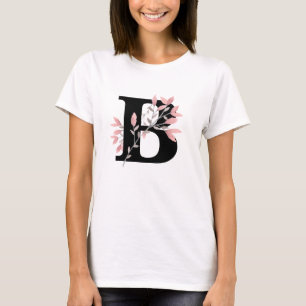 Monogramm Single Letter mit rosa Floral Sprays T-Shirt