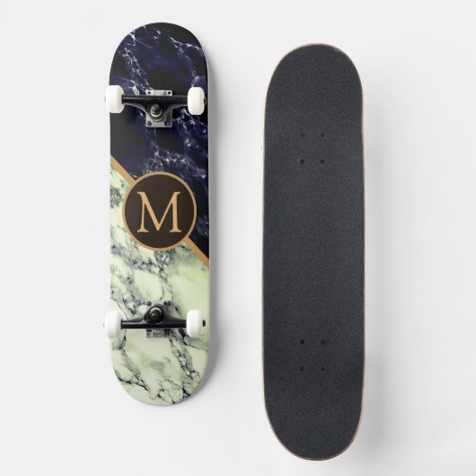 Monogramm-Skateboard mit Schwarz-weißem Marmor Skateboard (Vorderseite)