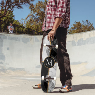 Monogramm-Skateboard - Schwarz-weißer Karo-Marmor Skateboard