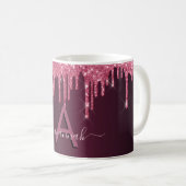 Monogramm-Skript für Burgundy-Glitzer-Tropfen Kaffeetasse (VorderseiteRechts)