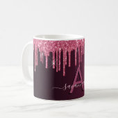 Monogramm-Skript für Burgundy-Glitzer-Tropfen Kaffeetasse (Vorderseite Links)