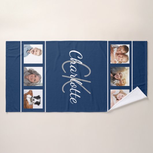 Monogramm-Skript für das blaue Foto Badehandtuch (Badehandtuch)