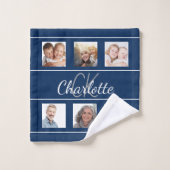Monogramm-Skript für das blaue Foto Badhandtuch Set (Waschlappen)