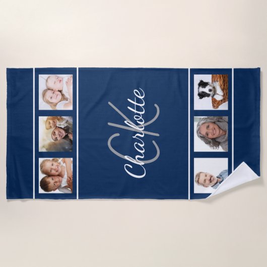 Monogramm-Skript für das blaue Foto Strandtuch (Vorderseite)