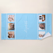 Monogramm-Skript für hellblaues Foto Strandtuch (Vorderseite)