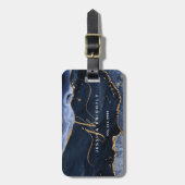 Monogramm-Skript für Navy Blue Agate Geode Gold Gl Gepäckanhänger (Vorderseite vertikal)