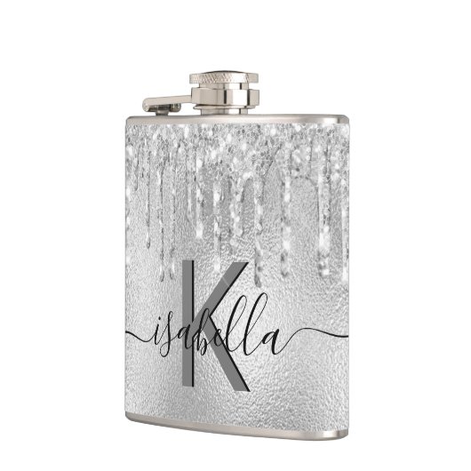 Monogramm-Skript für Silver Glitzer Flachmann (Links)