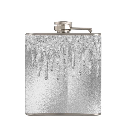 Monogramm-Skript für Silver Glitzer Flachmann (Rückseite)