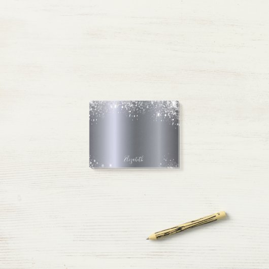 Monogramm-Skript für Silver Glitzer Post-it Klebezettel (Auf Schreibtisch)
