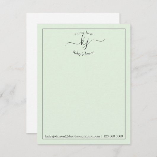 Monogramm Skript grün vom Schreibtisch der Note Ca Dankeskarte (Vorne/Hinten)