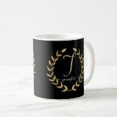 Monogramm Skript Letter J Black n Gold Name Kaffeetasse (VorderseiteRechts)
