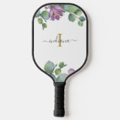 Monogramm Skriptname Eukalyptus Greenery Lila Pickleball Schläger (Rückseite)